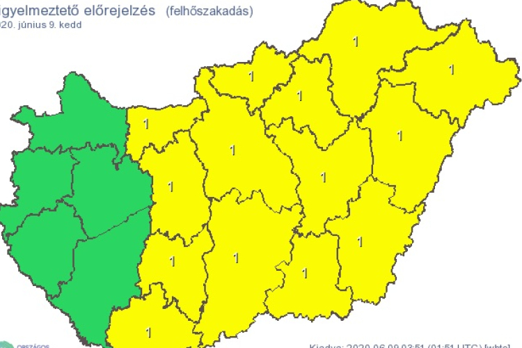 Felhőszakadásokra és zivatarokra figyelmeztet a meteorológia